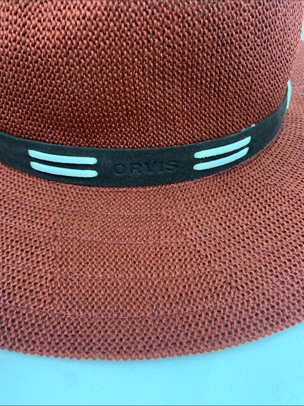 Orvis Rust brown Wide-Brim sun Hat & Dark Brown white Band Lightweight New - Picture 12 of 13